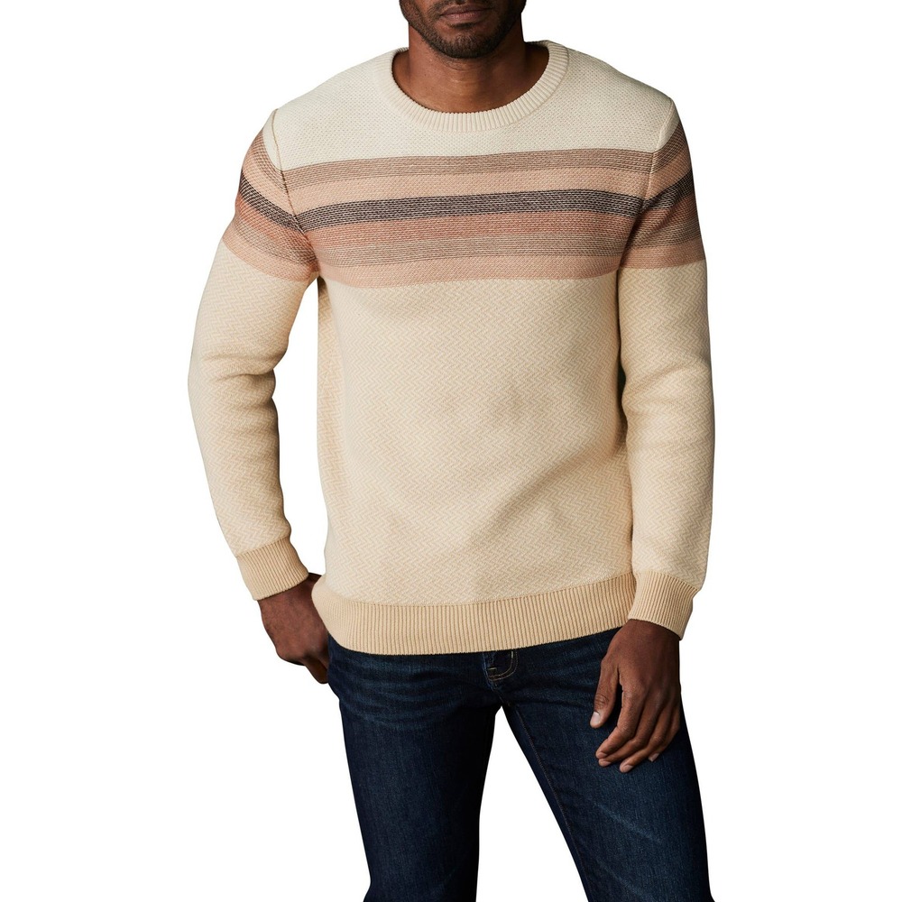 The Normal Brand Mens Stripe Ski Sweater Size XL Cotton Crewneck Tan Cream
